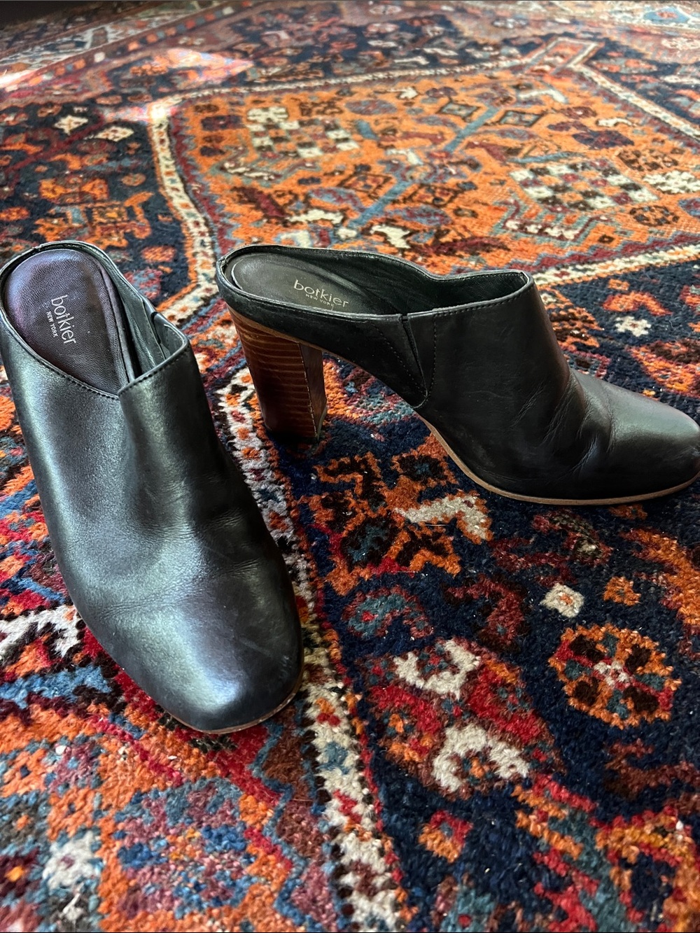 Botkier Black Leather Slip-On Heeled Mules
